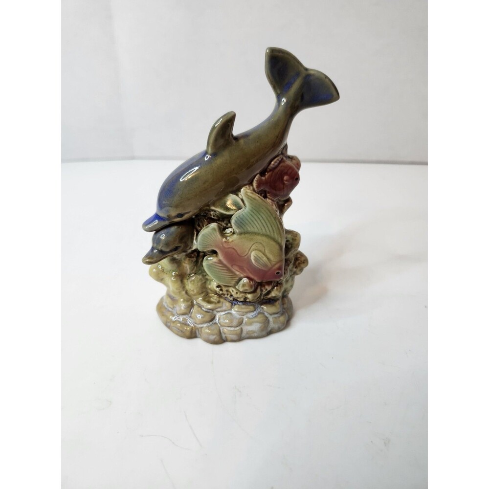 Dolphins and Angel Fish Ceramic Figurine Ocean Coral Beach Décor Sea Life